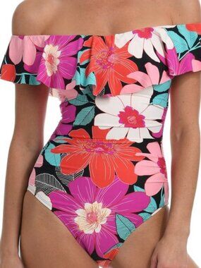 La Blanca Off-the-Shoulder Ruffled One-Piece Swimsuit Size 4